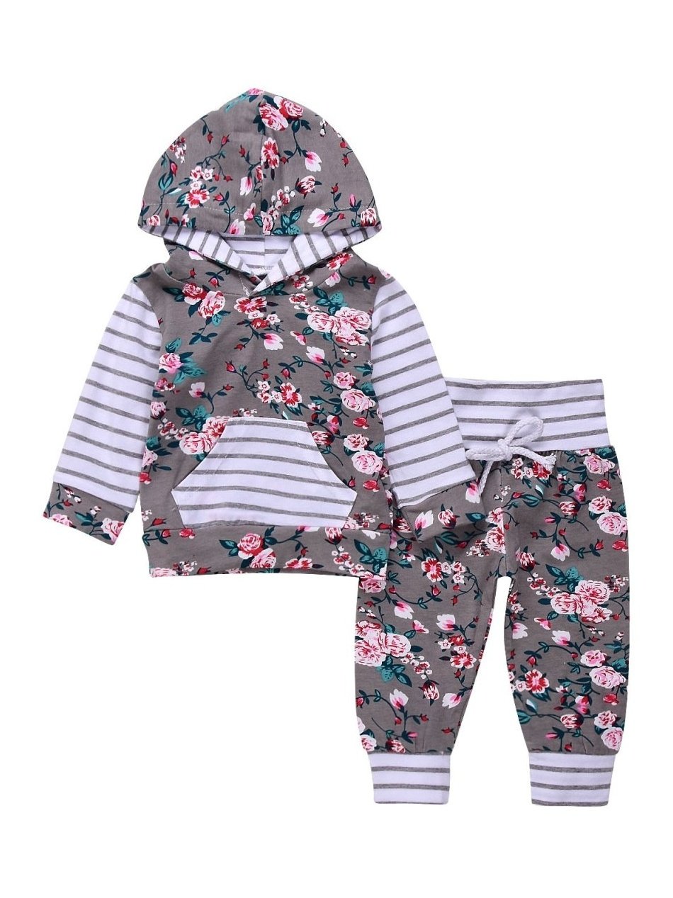 Infant Baby Girl Floral Striped Outift