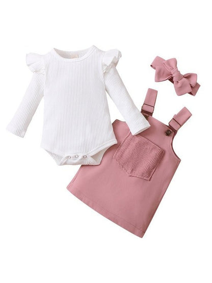 Newborn Baby Girls Autumn Clothes Set Solid Long Sleeve