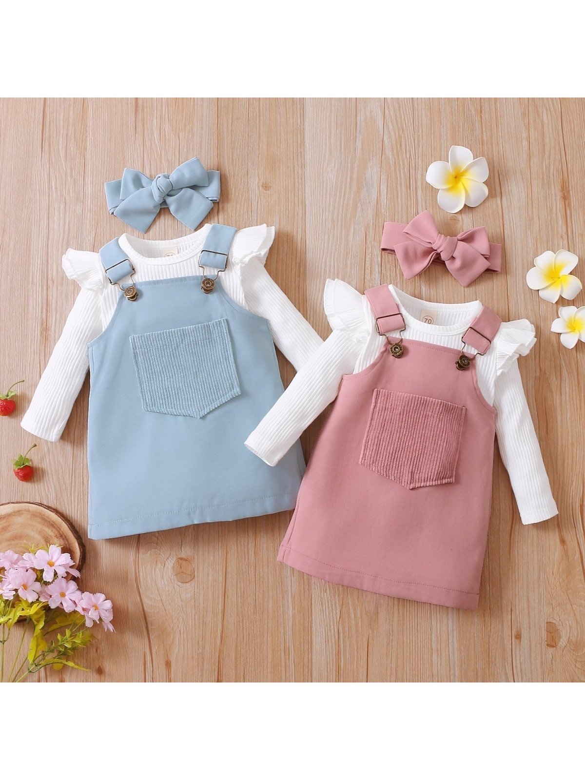 Newborn Baby Girls Autumn Clothes Set Solid Long Sleeve