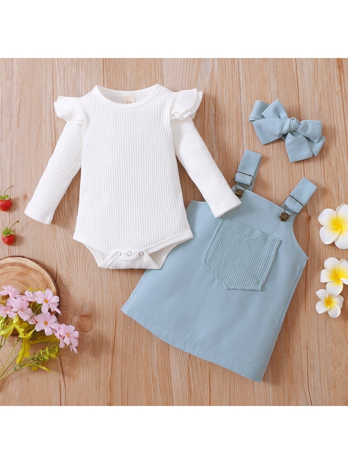 Newborn Baby Girls Autumn Clothes Set Solid Long Sleeve