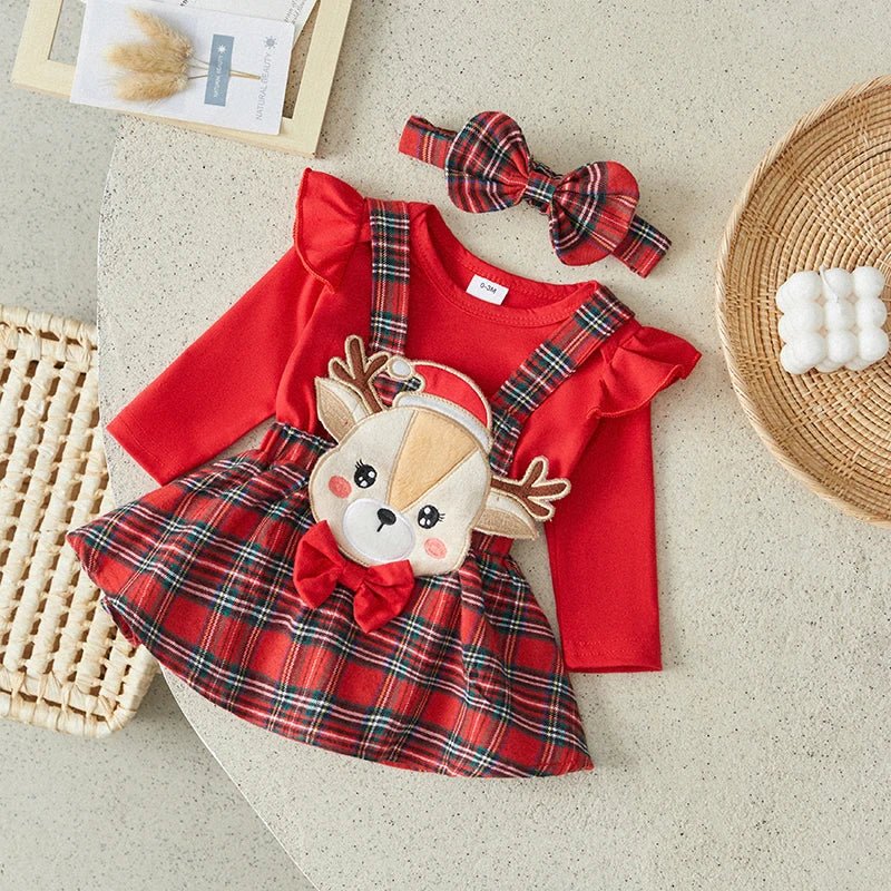 Ruffled Long Sleeve 3pcs Reindeer Headband Set